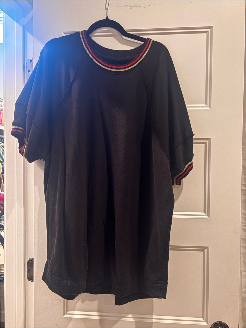 Free People- Black Short Sleeve Sweatshirt with Red & Yellow Trim